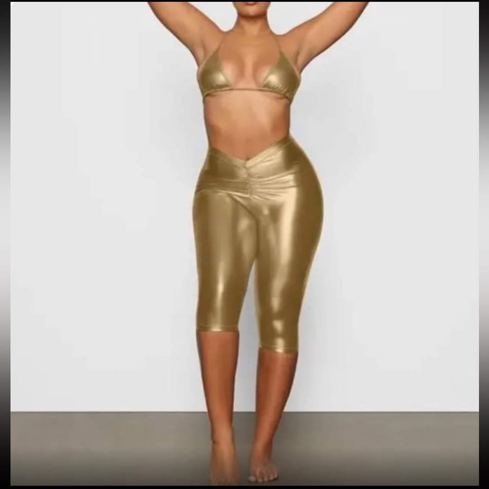 Skims Metallic Swim V-Waist Pants | Dragon Fruit